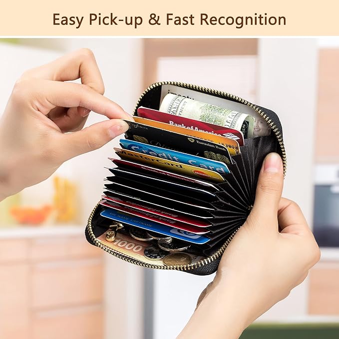 imeetu RFID Credit Card Holder, Small Card Wallet Women, Leather Card Case | Genuine Leather Women's Card & id Cases, Change Coin Purse with Zipper Keychain id Window, 20 Colors & 3 Styles, Daily, Gifts - Image 4