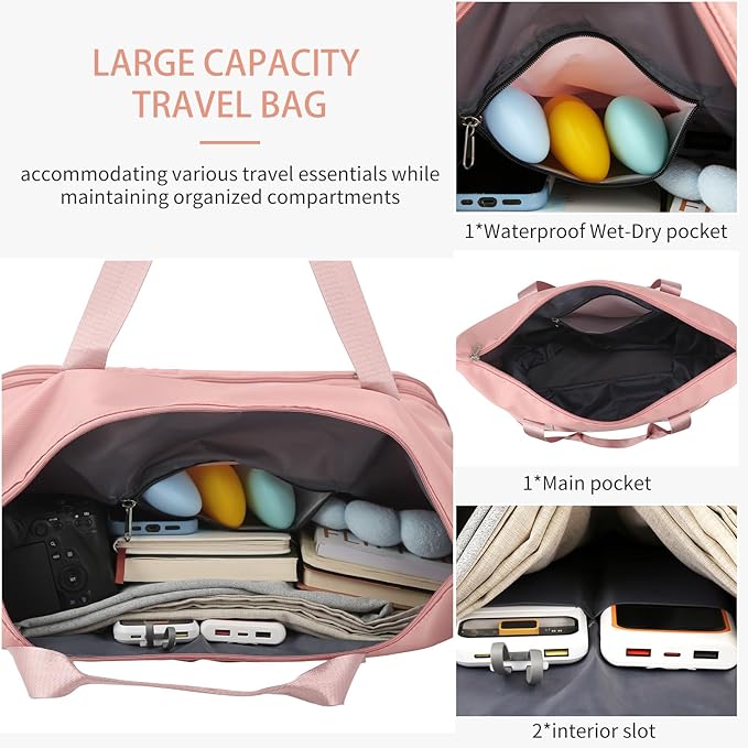 VOOWO Rolling Duffle Bag with Wheels, Expandable Foldable Duffle Bag for Travel, Rolling Under Seat Luggage Carry on Duffel Bags, Wheeled Travel Duffel Large Overnight Weekend Bags (Pink) - Image 3