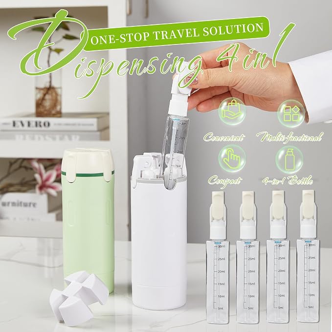 4 in 1 Travel Dispenser Bottle - Refillable Leak Proof and Portable for Shampoo, Conditioner, Shower Gel & Toiletries - Perfect for Vacation, Camping & Gym. (Green) - Image 3