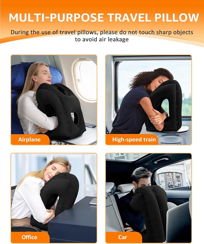 Sunany Travel Pillow, Inflatable Neck Pillow Used for Airplanes/Cars/Buses/Trains/Office Napping with Eye Mask/Earplugs (Balck) - Image 7