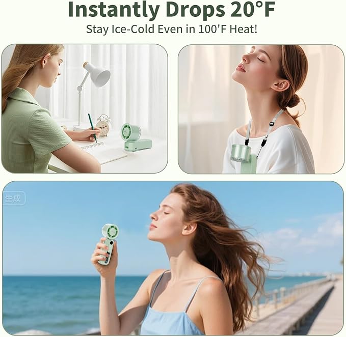 DENTAISyn Portable Handheld Fan,3-in-1Mini Fan,100Speed Adjustment,Handheld/Neck-Wearable/Desktop 3-Way,7-Blade,Powerful,USB Rechargeable Fan,90°Angle Adjustment, Foldable Fan(Green) - Image 7