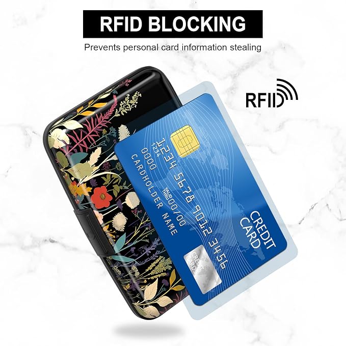 Card Holder Credit Cards Holder for Women RFID wallet women Business Card Holder Wallet Mini Aluminum Card Wallet RFID Blocking Slim Metal Hard Card for Women, Beautiful Flowers and Plants - Image 3