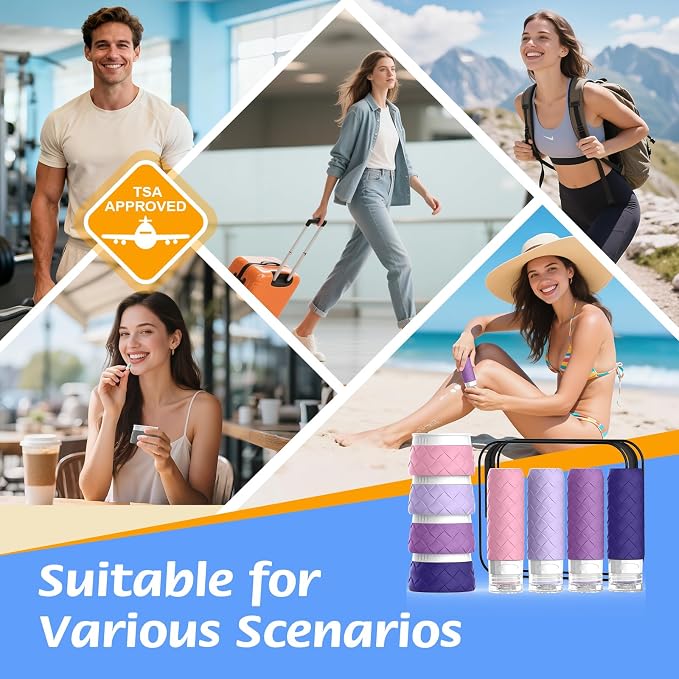 16 Pack Travel Bottles for Toiletries, TSA Approved Travel Size Toiletries Containers Set, BPA-Free Silicone Leak Proof Refillable Bottles Stackable Creams Jars Accessories Kit W/Clear Bag(Purple) - Image 7
