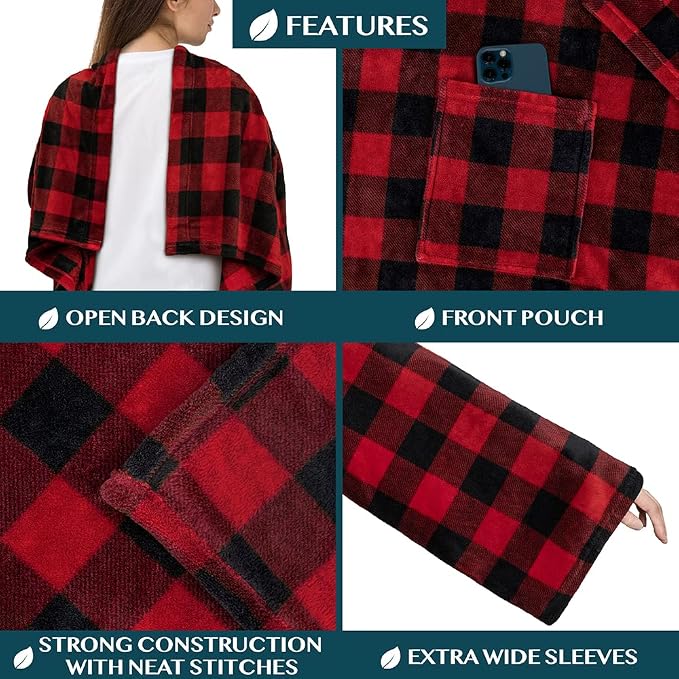 PAVILIA Wearable Blanket with Sleeves for Adult Women Men, Cozy Fleece Warm Wrap Throw with Arms, Gifts for Christmas, Wife - Image 2