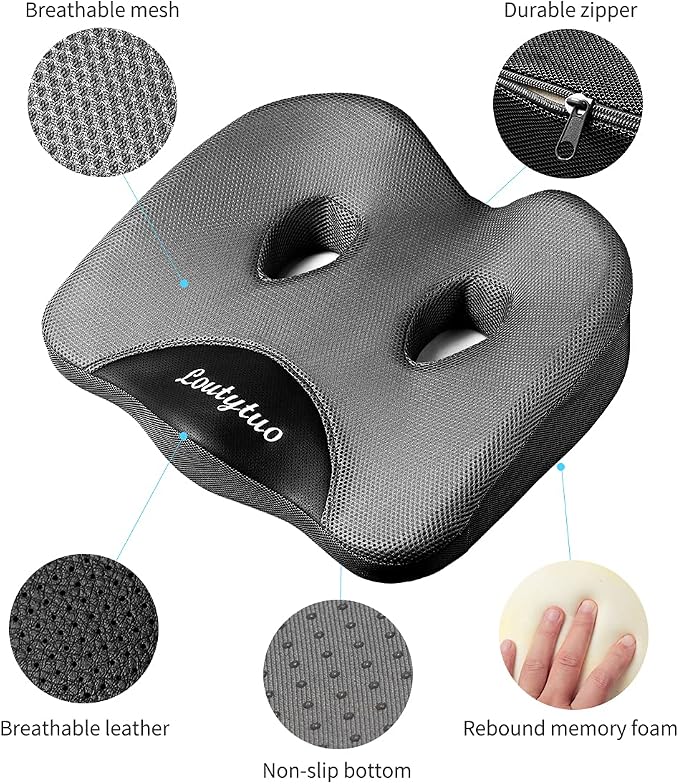 LOUTYTUO Seat Cushion Pillow,100% Memory Foam and Washable Cover,for Office Chair,Car Seat and Wheelchair,Tailbone & Sciatica & Back Pain Relief - Image 5