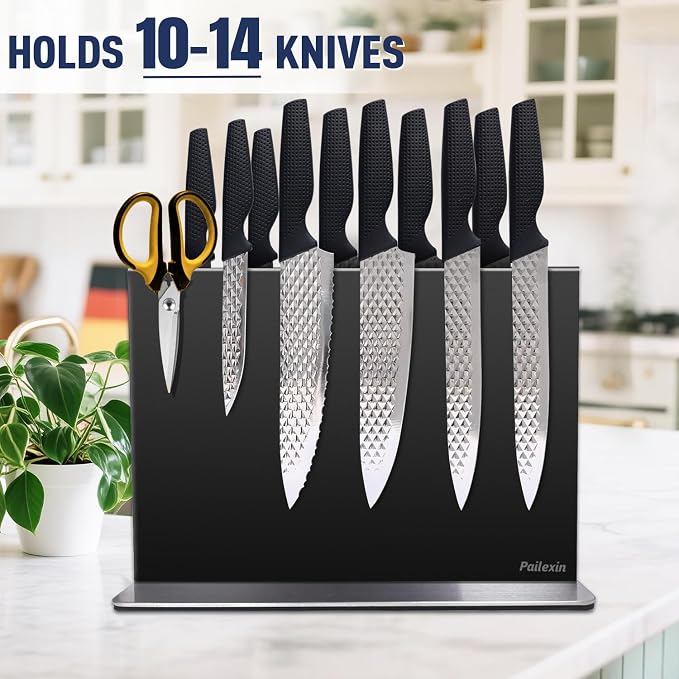 Magnetic Knife Block Without Knives—Black Stainless Steel Double-Sided Magnetic Knife Holder Stand with Strong Magnets, Knife Storage Organizer for Kitchen Counter top - Image 4