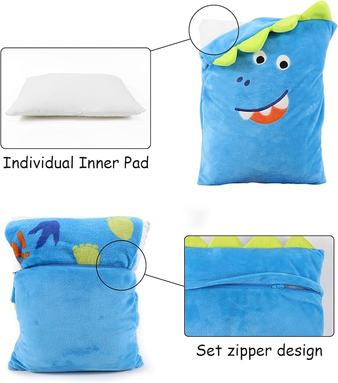 3 in 1 Dinosaur Kids Travel Pillow and Blanket Set | Plush Pillow with Hand Warmer,40x60 Inch Blanket and Pillow Set for Boys Birthday Christmas Party Favors and Travel Essential - Image 6