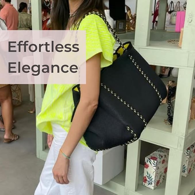 POPUPS Large Neoprene Tote Bag for Women - Everyday Designer Handbag for Travel Work and Beach with Pockets and Zipper Pouch - Image 8