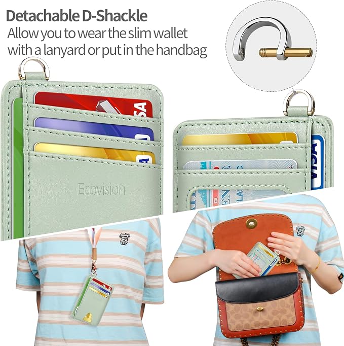 Slim Minimalist Front Pocket Wallet, RFID Blocking Credit Card Holder Wallet with Detachable D-Shackle for Men Women - Image 3