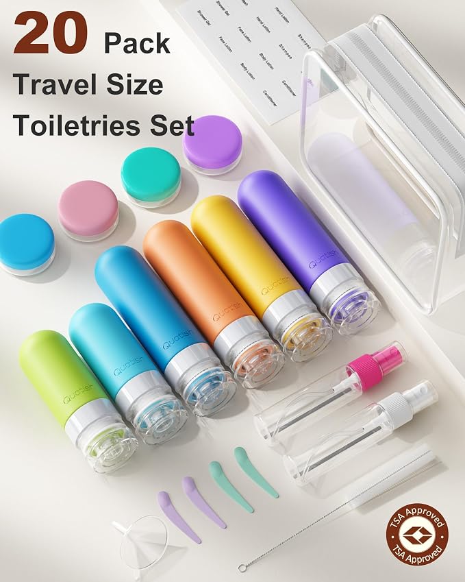 20 Pack Travel Bottles for Toiletries, Original Patented, TSA Approved Travel Size Containers, Leak Proof Silicone Shampoo and Conditioner Bottles Women & Men, Airplane Cruise Essentials, Multi - Image 2