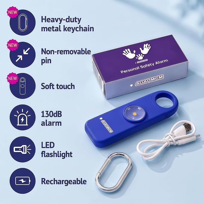 Rechargeable Personal Safety Alarm for Women | 130dB Loud Siren & Strobe Light & Low Battery Notice, Emergency Keychain Alarm for Self Defense (Navy Blue) - Image 2