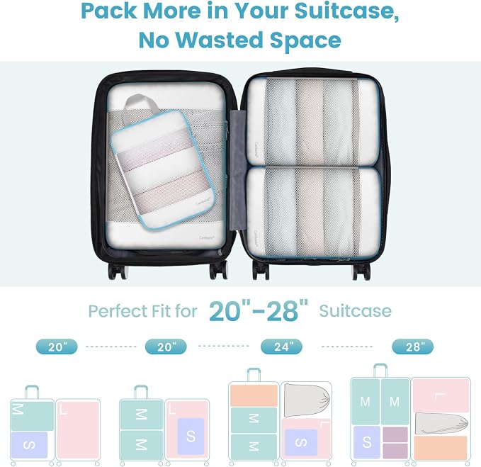 Cambond Mesh Compression Packing Cubes for Travel - 4 Set Organizers, White | Keep Clothes Sorted, See Through Mesh helps quickly find what you need, Compression Zip Design, Lightweight, Luggage Tidy - Image 6