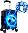 Lightweight Hardshell Spinner Kids Carry On Luggage Set 2PCS with Wheels - Airplane Approved Suitcase for Boys & Children Ages 3-10, Lightning Soccer Rolling Suitcases for Elementary Toddler Travel by UFNDC