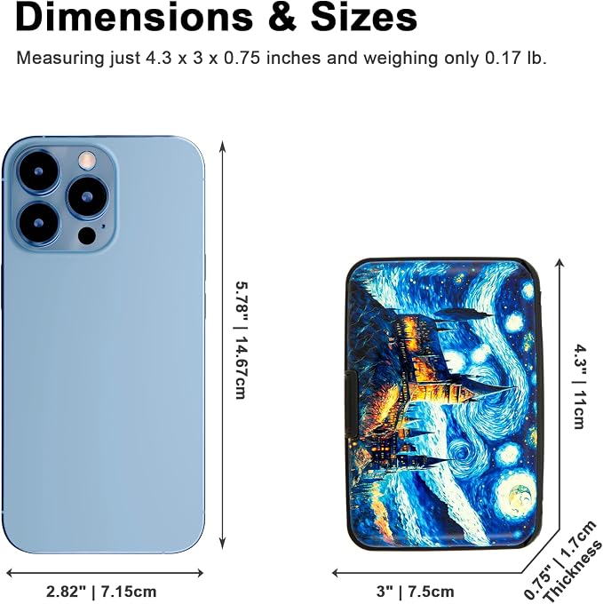 Credit Card Holder, Metal Card Wallet RFID Blocking Mini Slim Aluminum Business Hard Card Case for Women Men (Starry Night Castle) - Image 3