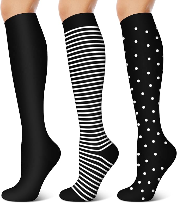 3 Pairs Compression Socks for Women & Men 15-20 mmHg- Best Support for Nurses, Running, Hiking, Recovery & Flight Socks by KXOVT