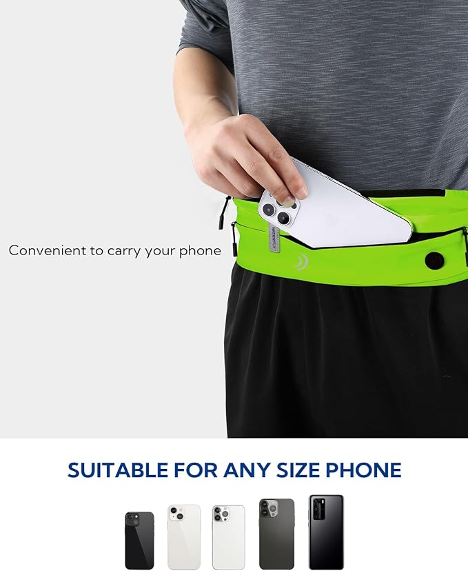 WATERFLY Running Belt Fanny Pack: Runner Marathon Jogging Waist Pack Sport Workout Exercise Fitness Phone Holder Belt for Men Women Jogger Slim Waistband Black - Image 3