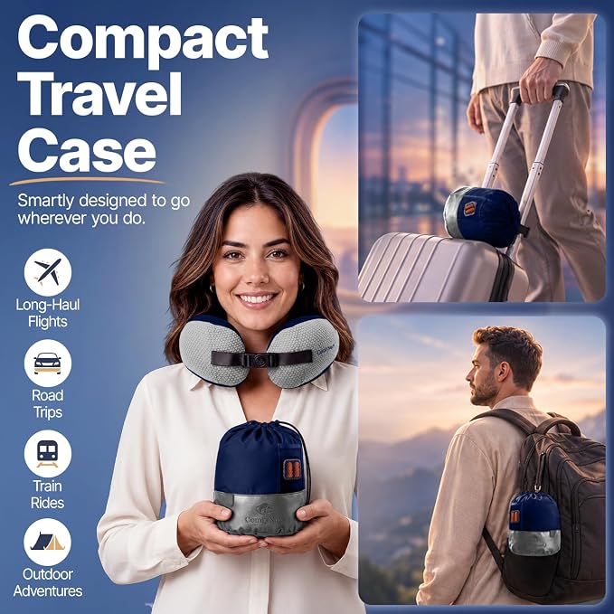 ComfyNap® Versatile Travel Neck Pillow for Airplane [Patented], 9 Positions in 3 Techniques, Plane Pillow with Pure Memory Foam, Travel Pillow with HeadRest Flight Sleep, Travel Essential - Earth - Image 6