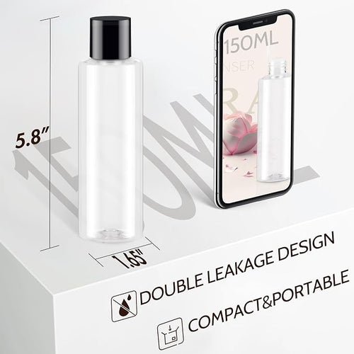 150ML/5OZ Travel Size Toiletries, 3 Pack Travel Size Containers | Double Leak Proof & Refillable Plastic Travel Bottles for Shampoo, Lotion, Body Wash with 6pcs Labels (Clear) - Image 2