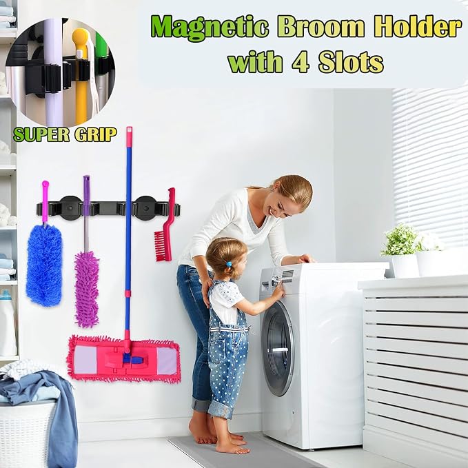 Strong Magnetic Mop Broom Holder | Heavy Duty, For Refrigerators, Magnet Wall Mount, Anti-slip Storage Rack, For Home Kitchen Workshop Laundry Garage - Image 2