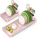 TOOLF Small Dish Drying Rack, Expandable and Space-Saving, Pink | Mini Dish racks for kitchen counter, Compact Design Fits Sink or Counter, Stainless Steel Plate Rack, 11"-19.3"L×7.7"W×3.54"H by TOOLF