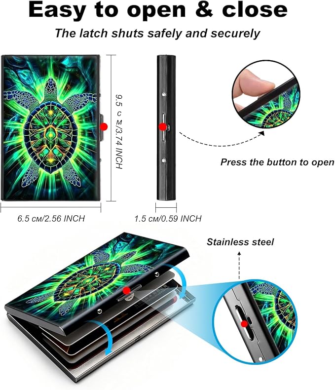 Metal Wallet,Credit Card Holder for Women,Slim RFID Blocking Credit Card Holder Thin Aluminum Wallet ID Case,6 Slot Business Mini Hard Metal Case for Women/Men,Green Sea Turtle - Image 5