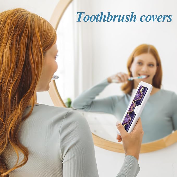 Toothbrush Travel Case - Colorful Pattern, Holder and Covers for Toothbrushes, Includes Tongue Scraper Case - Image 4