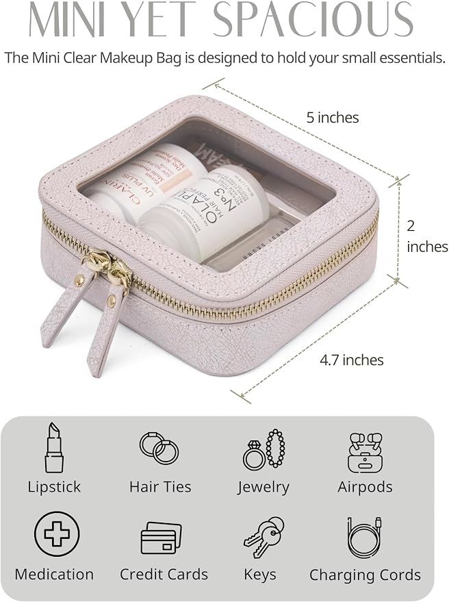 Clear Makeup Bag Travel Cosmetic Case Transparent Toiletry Bag with Zipper, Portable Make Up Organizer Traveling Compact Car Bag for Essentials, Light Pink, Mini - Image 2