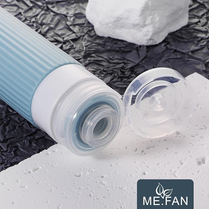 ME.FAN Travel Bottles for Toiletries, TSA Approved 3oz Silicone Journey Size Containers, Portable Split Bottle for Conditioner, Shampoo, Lotion- 4 Pack Blue - Image 3
