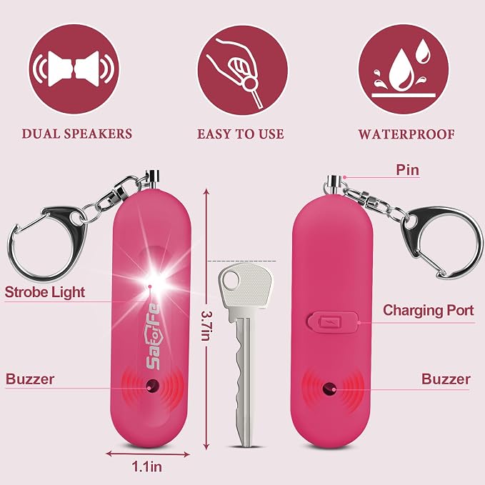 Personal Safety Alarm - Waterproof Rechargeable Security Alarm - 140dB Extra Loud Siren & Strobe Light - Self Defense Keychain - Gift for Women, Teenagers, College Girls, Seniors (Burgundy) - Image 3