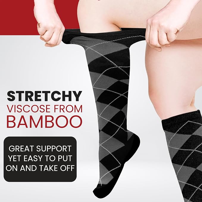 BAMS Plus Size Compression Socks Wide Calf XL XXL XXXL – Graduated Knee-High Support, Viscose from Bamboo Easy-On/Easy-Off - Image 3
