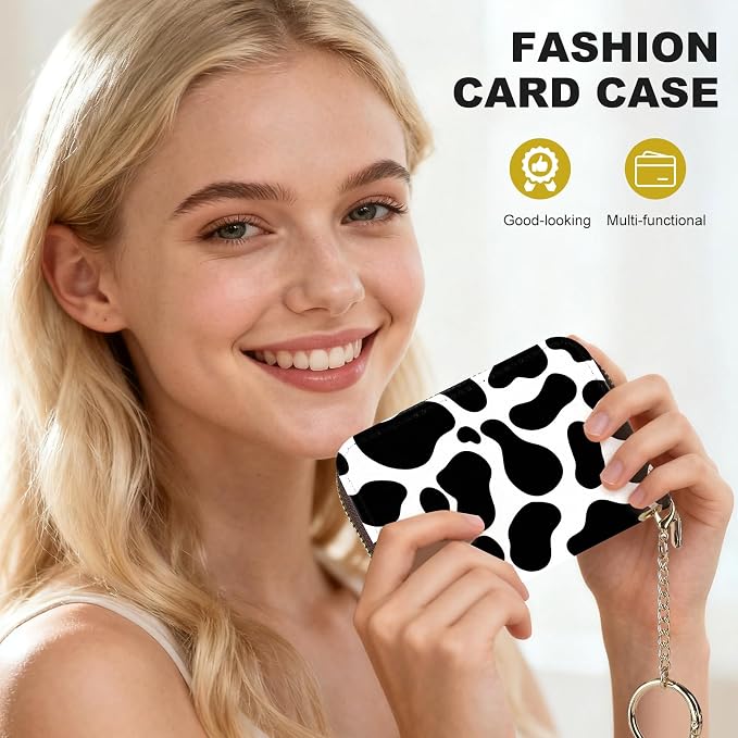 Credit Card Holder for Women,Small Rfid Wallet with Keychain Zipper,Cute PU Leather Card Case Wallet，Accordion Credit Card Wallets Gift,Milk Texture - Image 6