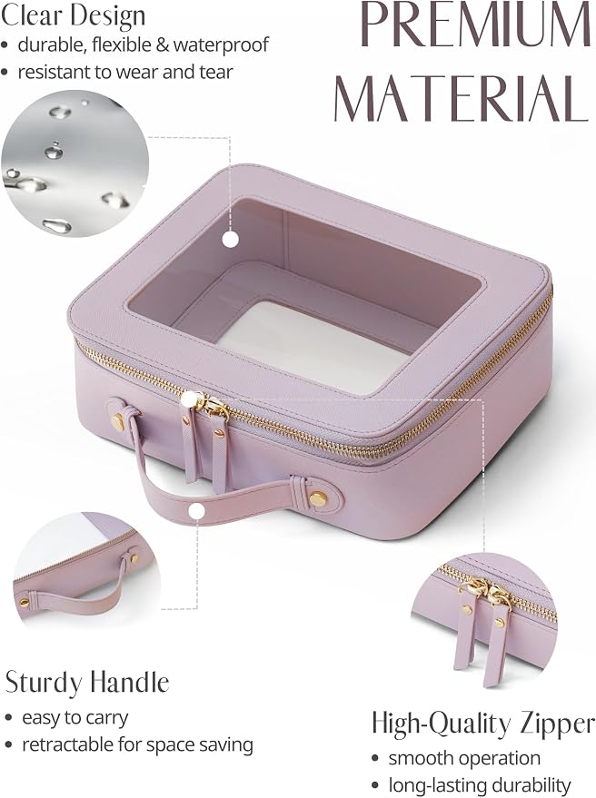 Clear Large Makeup Bag Mahjong Tile Bag with Zipper & Handle Purple | Structured Large Travel Makeup Bag for Toiletries for Women, Big Long-trip Cosmetic Case, Waterproof PU Leather, Wide Opening - Image 3