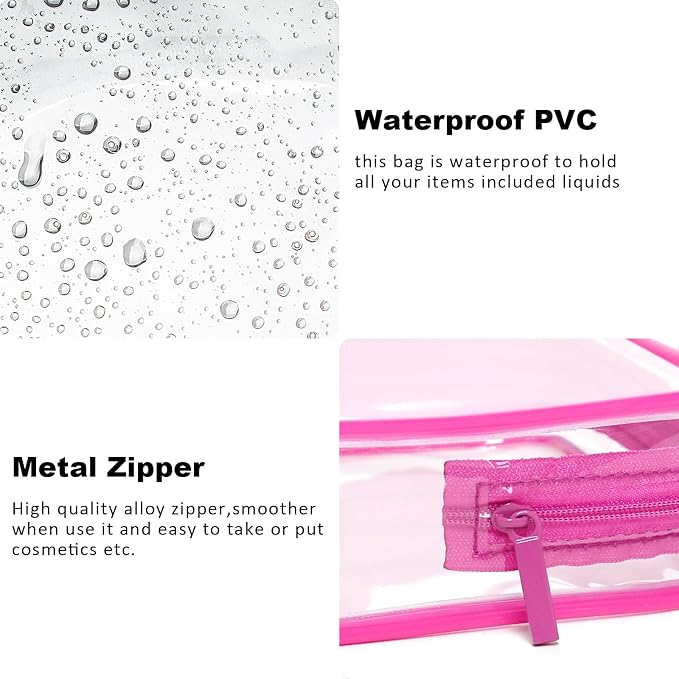 TSA Approved Toiletry Bag, 4 Pcs Clear Toiletries Bags Quart Size Travel Makeup Cosmetic Bag for Women Men, Carry on Airport Airline Compliant Bag (Rose Pink, Pack of 4) - Image 6