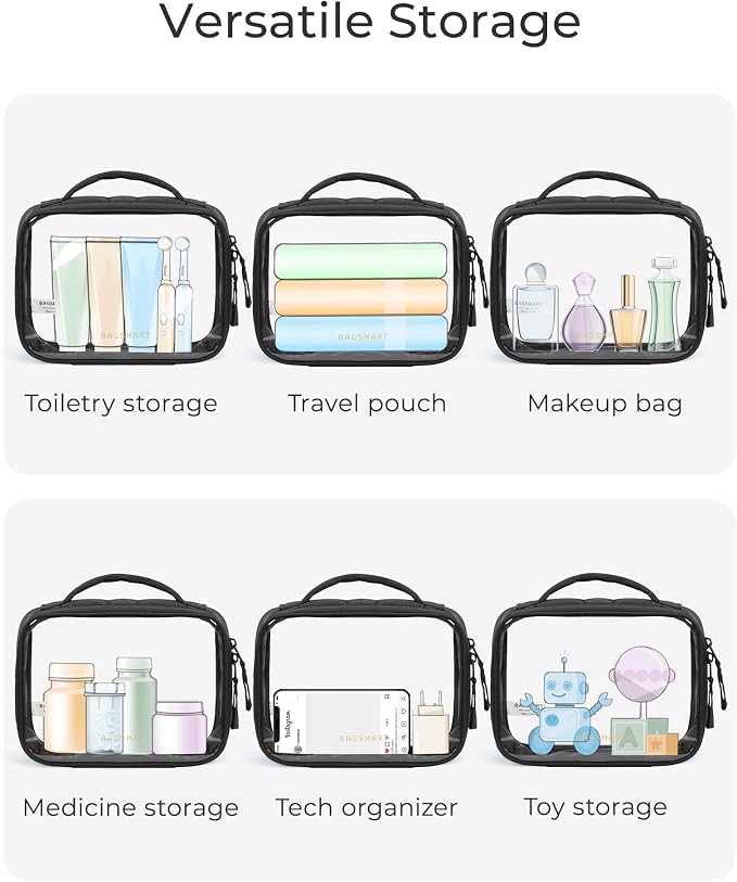 BAGSMART Puffy Clear Toiletry Bag, TSA-Approved & Wide-Open, 2-Pack, Beige | Travel Makeup Bag with Handle, Cosmetic Bag with Double Zipper for Women - Image 5