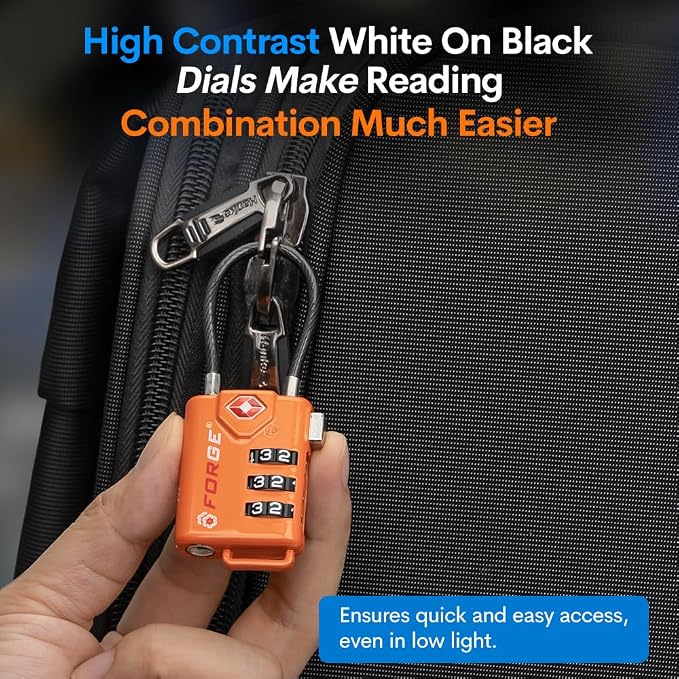 TSA Approved Cable Luggage Locks, Re-settable Combination with Alloy Body, Orange 2 Locks. - Image 8