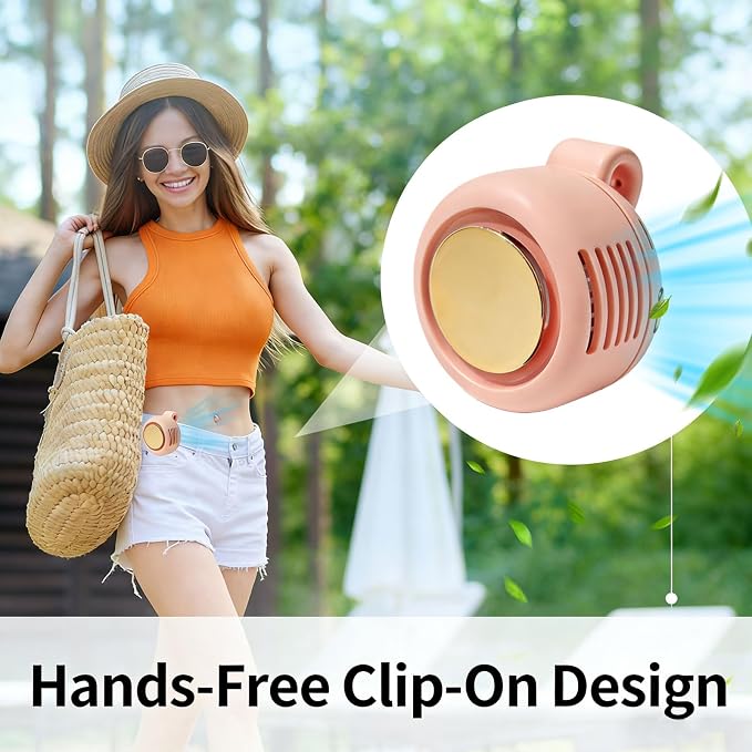 Portable Silent Clip-On Bladeless Personal Fan, Wearable Waist & Neck Fan, 360° Rotation, 3 Speeds, USB-C Rechargeable, Compact & Lightweight, Hands-Free Cooling for Travel, Office & Outdoor (Pink) - Image 3