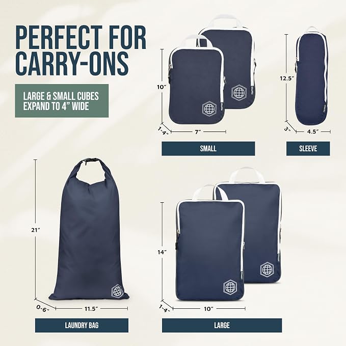 TRIPPED Travel Gear Compression Packing Cubes for Carry-On Travel 6-Pack | Ultralight Ripstop Packing Cubes with Compression Zippers for Organized Carry-On Luggage, Backpack, and Travel Packing - Image 3