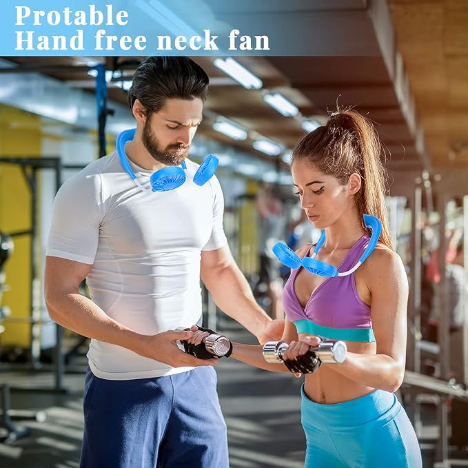 JUANANIUG Portable Neck Fan Rechargeable Personal HandFree Fan Mini USB Wearable Neckband Sport Fan 3 Speed Adjustable 360 Degrees Rotation Perfect for Working Traveling Office Reading (Blue) - Image 4