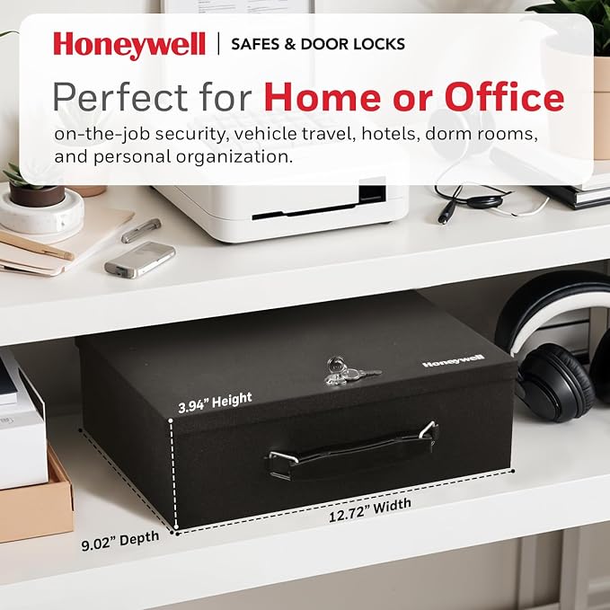 Honeywell Safes & Door Locks - Small Safe Box for Home - Fire Resistant Documents Lock Box with Keys - Steel Security with Key Lock for Personal Items, Jewelry, Money - 0.17 Cubic Feet - Black - 6104 - Image 3