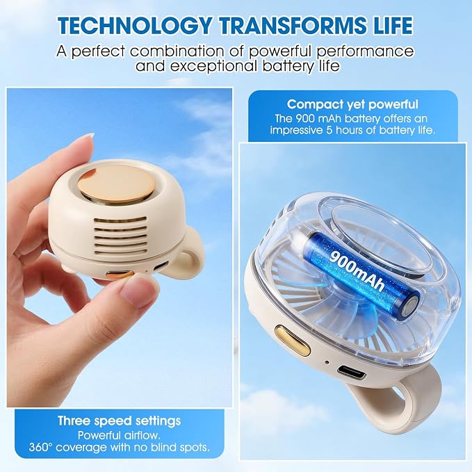 Portable Silent Mini Bladeless Fan Clip On, Small Fan Clip on for Shirt & Waist, Adjustable 3-Speed Suspended Whirlwind Fans, For Outdoor & Travel & Office, Travel Accessories, Gift (White) - Image 6