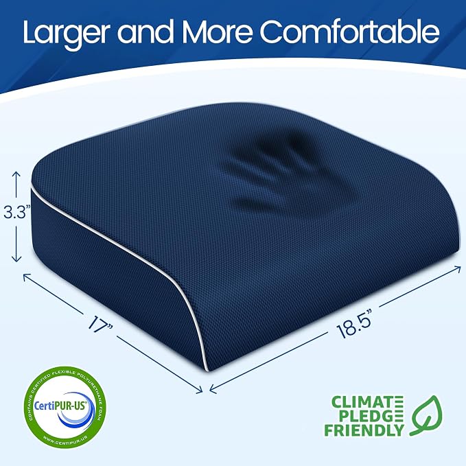 SweetSlubr Seat Cushion, Chair Pad, Memory Foam Tailbone Pain Relief | Office Chair Cushion for Tailbone Pain Relief, Non-Slip Cover, Soft Support for Office Chair, Car Seat,X-Large/Dark Blue - Image 2