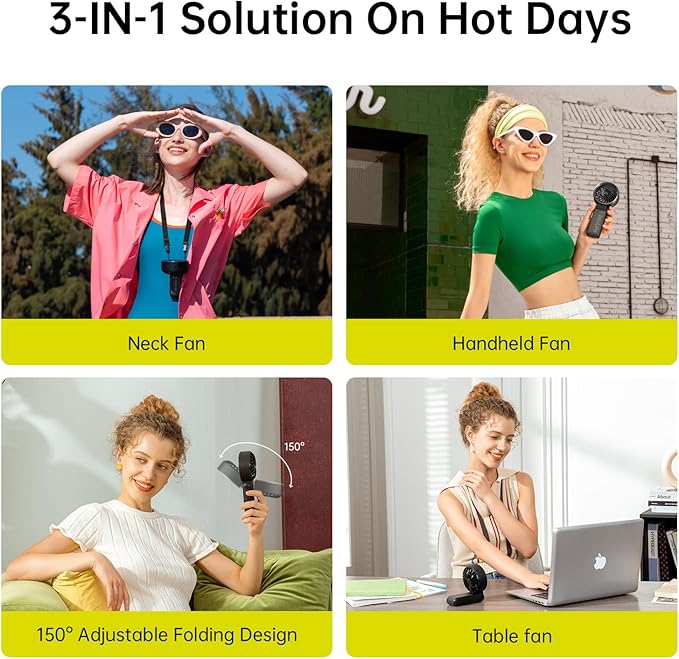 JISULIFE Portable Handheld Fan Life7: 3-in-1 Hand, Desk & Neck Fan-Black | 19.5H Max Cooling, 5-Speed, LED Display, 5000mAh Rechargeable,USB Foldable Fan for Travel/Concerts/Cruise/Sports Events/Gifts - Image 2