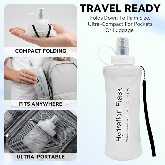 FR Collapsible Soft Hydration Flask 500ml TPU Portable Sports Water Bottle, Outdoor Running Cycling Fitness Hydration Bag with Leak-Proof Bite Valve and Lanyard(White) - Image 5