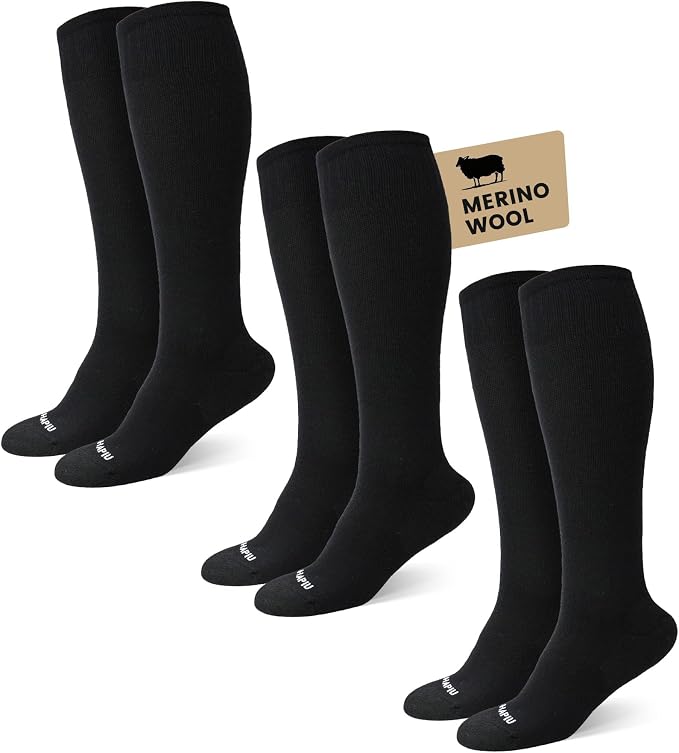 Merino Wool Easy On Compression Socks for Women & Men, 15-20 mmHg, Plus Size Knee High Stocking for Nurses, Pregnancy, Travel, Flight, Medias de Compresión Mujer by HAPIU