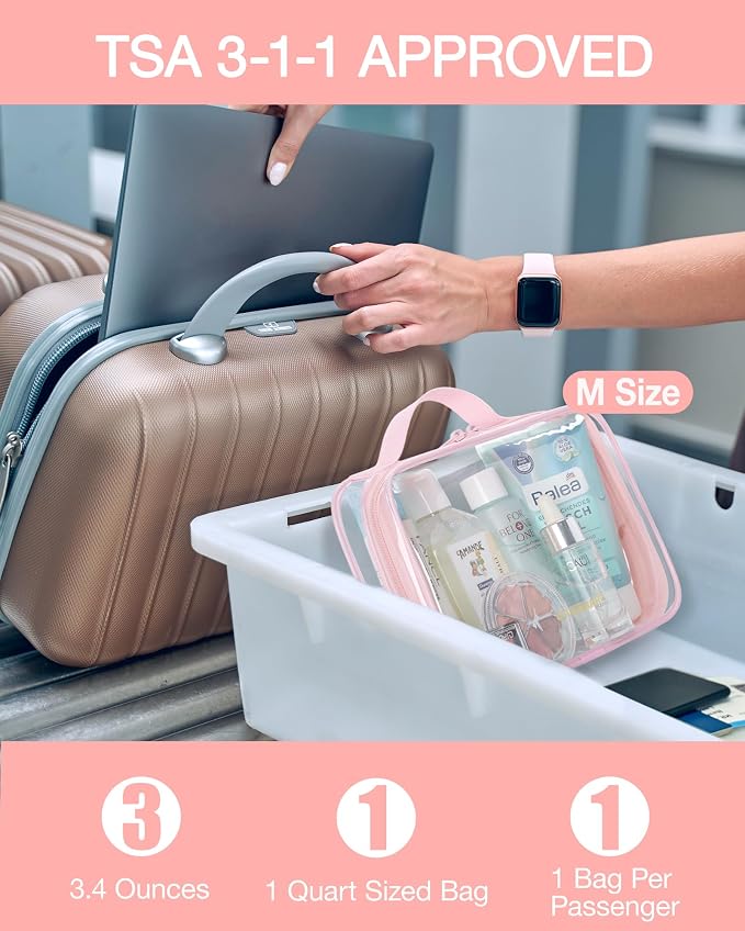BAGSMART Clear Toiletry Bag with Handle 3-Pack TSA Approved, Pink | Water-resistant Travel Toiletry Bag, Carry On Travel Accessories Bag, Airport Airline Quart Size Bags Women Men, Makeup Bag - Image 6