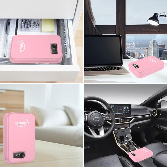 TENAMIC Pistol Safe, Portable Travel Gun Safe, Solid Steel Handgun Lock Box for Home, Gun Safes for Car, Pink - Image 7
