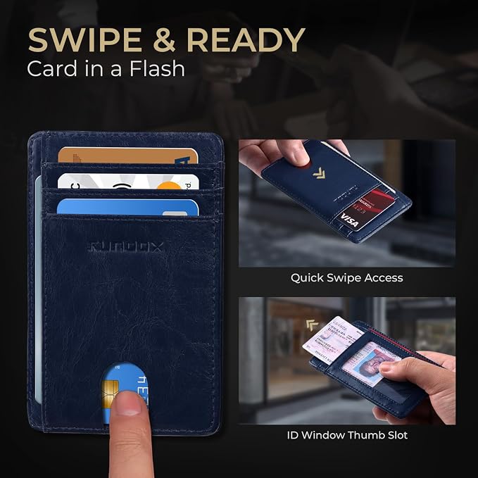 RUNBOX Slim Wallet for Men and Women, RFID Blocking Leather Card Holder | Minimalist 8-slot design fits IDs and credit cards in a thin profile for front pockets, purses, pants and travel - Image 5