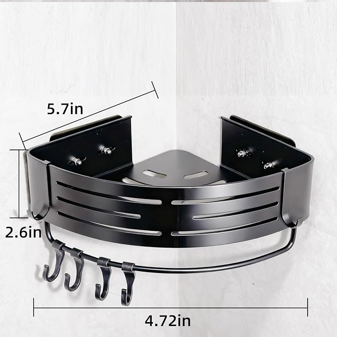 2-PackCorner Shower Caddy,Adhesive Black Caddy,No Drilling Bathroom Storage | Bathroom Organizer And Storage,No-drill adhesive corner caddy, Estantes Para Baño,shower caddy for kitchen or study - Image 5