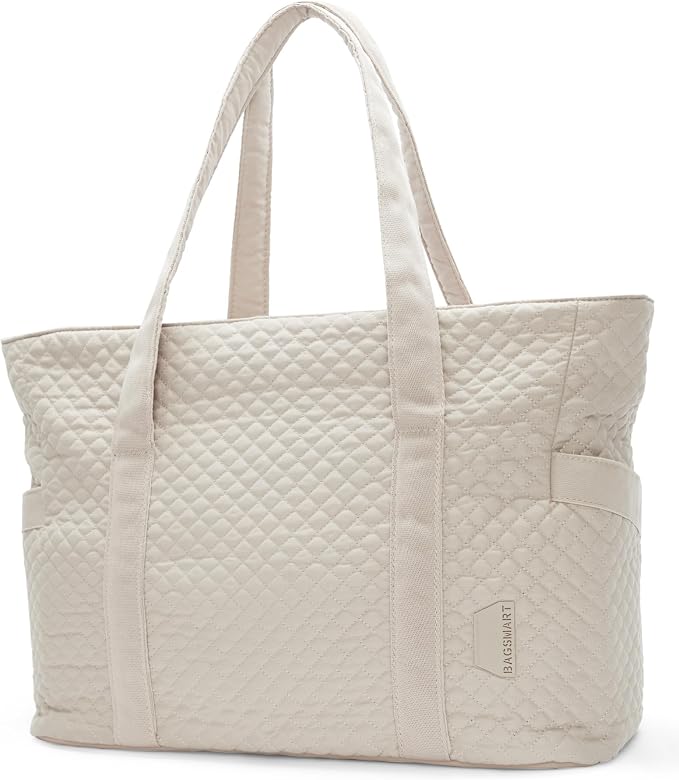 BAGSMART Crush Tote Bag for Women, 20L Puffer Work Tote with Zipper, Travel Essentials Quilted Nurse Hospital Bag by BAGSMART
