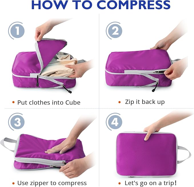 Compression Packing Cubes, 10 Set Packing Cubes for Travel Compression, Lightweight Compressible Package Organizer for Carry On and Suitcases, Purple and Grey - Image 7